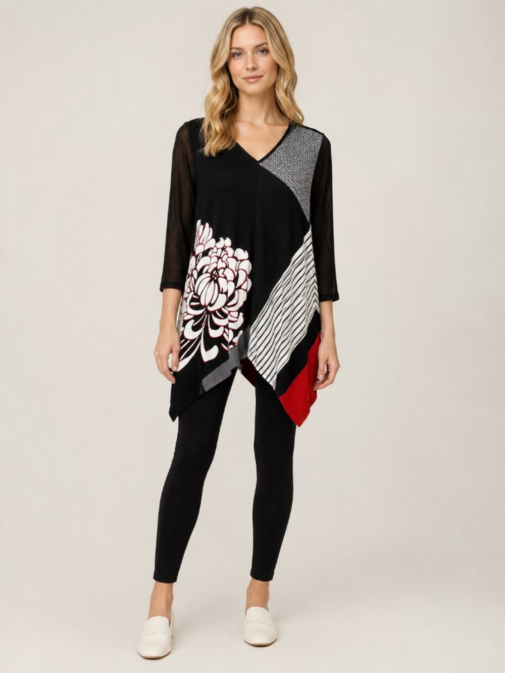 2/$30 Chico's Travelers Mixed Media Asymmetric Handkerchief Tunic Top 12 #A4213